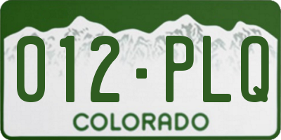 CO license plate 012PLQ