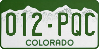 CO license plate 012PQC