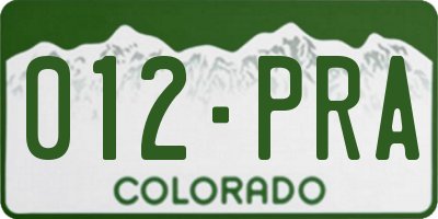 CO license plate 012PRA
