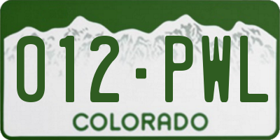 CO license plate 012PWL