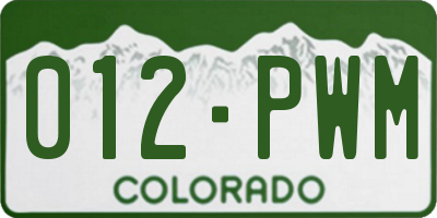 CO license plate 012PWM