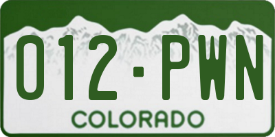 CO license plate 012PWN