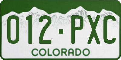 CO license plate 012PXC