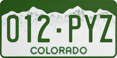 CO license plate 012PYZ