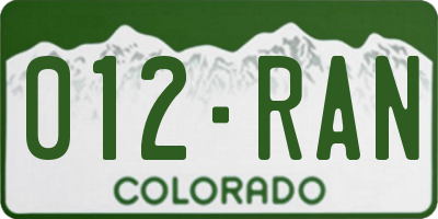 CO license plate 012RAN