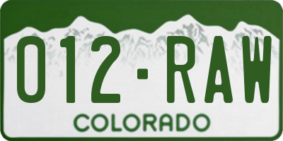 CO license plate 012RAW