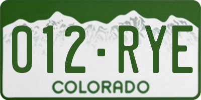 CO license plate 012RYE