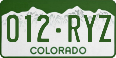 CO license plate 012RYZ