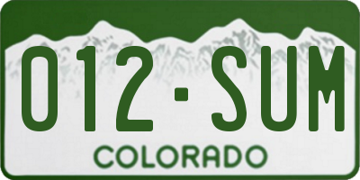 CO license plate 012SUM