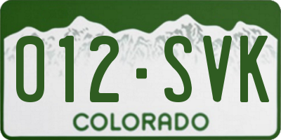 CO license plate 012SVK