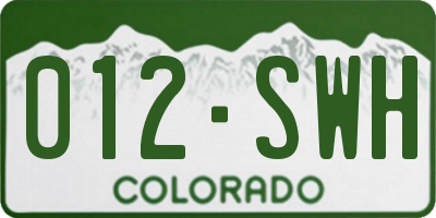 CO license plate 012SWH