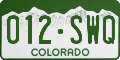 CO license plate 012SWQ