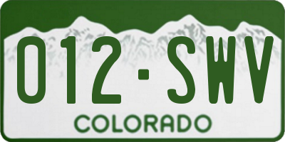 CO license plate 012SWV