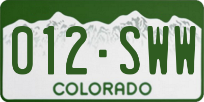 CO license plate 012SWW