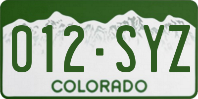 CO license plate 012SYZ