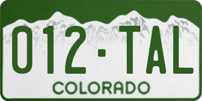 CO license plate 012TAL