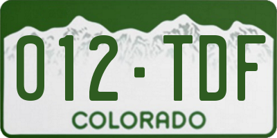 CO license plate 012TDF