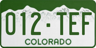 CO license plate 012TEF