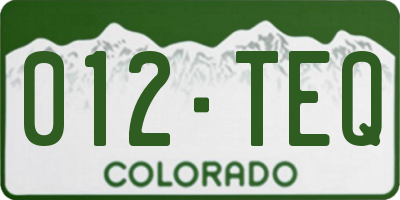 CO license plate 012TEQ