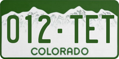 CO license plate 012TET
