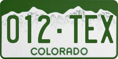 CO license plate 012TEX