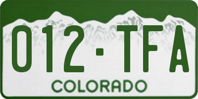 CO license plate 012TFA