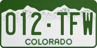 CO license plate 012TFW