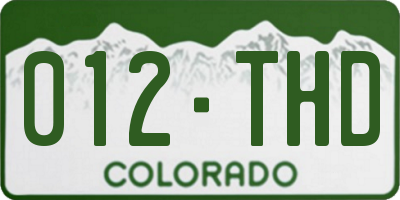 CO license plate 012THD