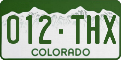 CO license plate 012THX