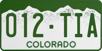 CO license plate 012TIA