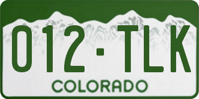 CO license plate 012TLK