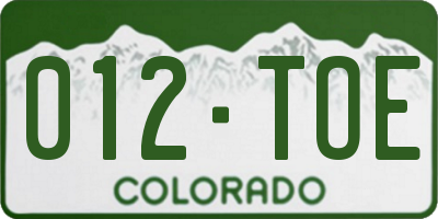 CO license plate 012TOE
