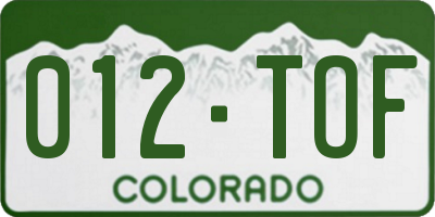 CO license plate 012TOF