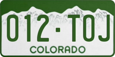 CO license plate 012TOJ