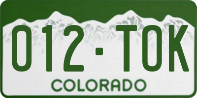 CO license plate 012TOK