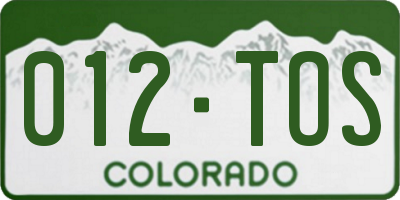 CO license plate 012TOS