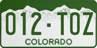 CO license plate 012TOZ