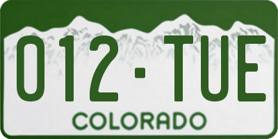 CO license plate 012TUE
