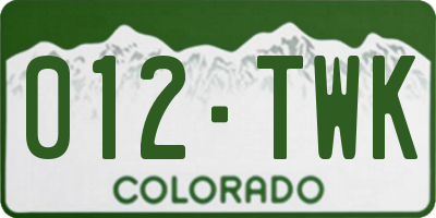 CO license plate 012TWK