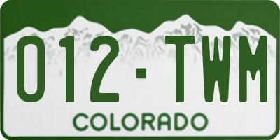 CO license plate 012TWM