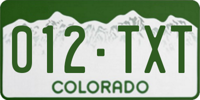 CO license plate 012TXT