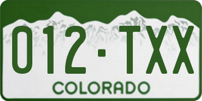 CO license plate 012TXX