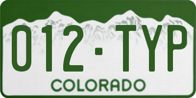 CO license plate 012TYP