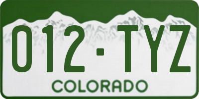 CO license plate 012TYZ