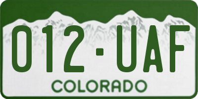 CO license plate 012UAF