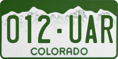 CO license plate 012UAR