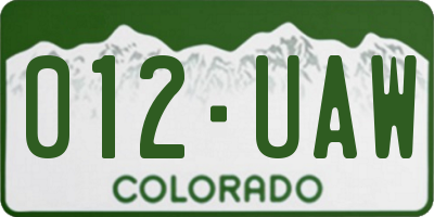 CO license plate 012UAW