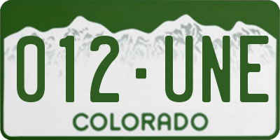 CO license plate 012UNE