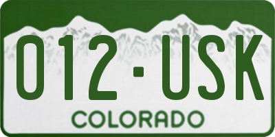 CO license plate 012USK
