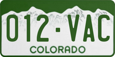 CO license plate 012VAC